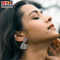 Peacock Motif Oxidised Jhumka Earrings